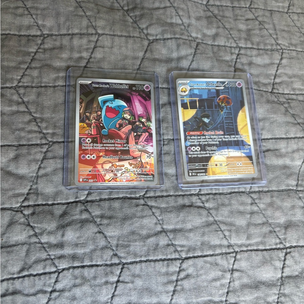 Pokemon cards, Wobbuffet and team rockets Orbeetle.